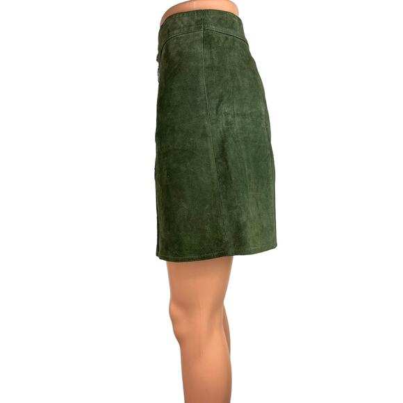 Zara Green 100% Suede Leather Zip Front Mini Casual A Line Mini Skirt Size M - Picture 2 of 5